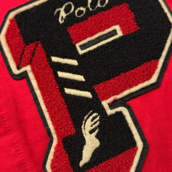 Polo Ralph Lauren Red and Cream “p-patch 1967” satin bomber jacket